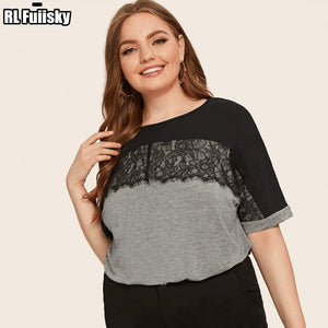 Plus Size Loose T-shirt Chest Lace Summer Dress