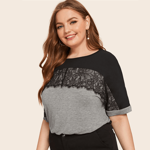 Plus Size Loose T-shirt Chest Lace Summer Dress