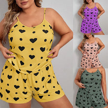 Load image into Gallery viewer, Plus-Size Women Pajamas Sleepwear Pajama Set Nightgowns Camisole Shorts Nightclothes Green XL 2XL 3XL Love Print Smooth Soft
