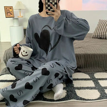 Load image into Gallery viewer, Plus Size 5XL 150kg Autumn Women Pyjamas Sleepwear Hearted Print Homewear Suit O Neck Long Sleeve Homewear
