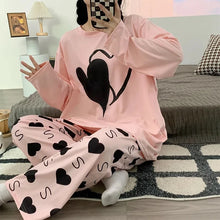 Load image into Gallery viewer, Plus Size 5XL 150kg Autumn Women Pyjamas Sleepwear Hearted Print Homewear Suit O Neck Long Sleeve Homewear
