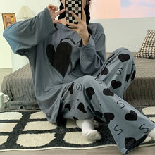 Load image into Gallery viewer, Plus Size 5XL 150kg Autumn Women Pyjamas Sleepwear Hearted Print Homewear Suit O Neck Long Sleeve Homewear
