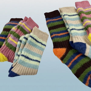 5/10 Pairs New Top Quality Thick Stripes Color Matching Contrast Imitation Mink Fur Socks Sweet Warm Women's Mid-tube Socks