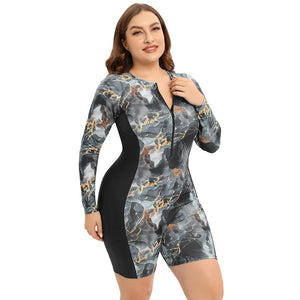 Womens Plus Size Boyleg One Piece Rashguard Padded Swimsuit UPF 50 Front Zip Surf Wetsuit