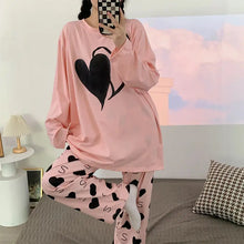 Load image into Gallery viewer, Plus Size 5XL 150kg Autumn Women Pyjamas Sleepwear Hearted Print Homewear Suit O Neck Long Sleeve Homewear
