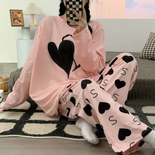 Load image into Gallery viewer, Plus Size 5XL 150kg Autumn Women Pyjamas Sleepwear Hearted Print Homewear Suit O Neck Long Sleeve Homewear
