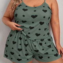 Load image into Gallery viewer, Plus-Size Women Pajamas Sleepwear Pajama Set Nightgowns Camisole Shorts Nightclothes Green XL 2XL 3XL Love Print Smooth Soft
