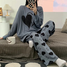 Load image into Gallery viewer, Plus Size 5XL 150kg Autumn Women Pyjamas Sleepwear Hearted Print Homewear Suit O Neck Long Sleeve Homewear
