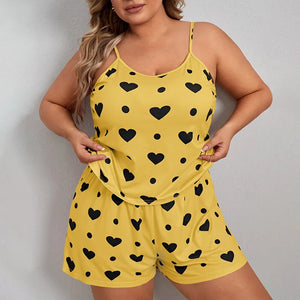 Plus-Size Women Pajamas Sleepwear Pajama Set Nightgowns Camisole Shorts Nightclothes Green XL 2XL 3XL Love Print Smooth Soft