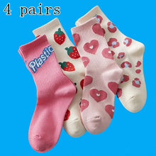 Load image into Gallery viewer, 4/8 Pairs Women&#39;s Fashionable All-match Japanese Cute Middle-tube Socks Spring and Autumn Pink Letter Love Strawberry Socks
