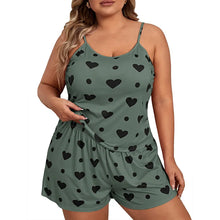 Load image into Gallery viewer, Plus-Size Women Pajamas Sleepwear Pajama Set Nightgowns Camisole Shorts Nightclothes Green XL 2XL 3XL Love Print Smooth Soft
