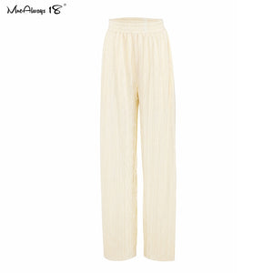 Mnealways18 Beige Pleated Wide Leg Pants Womens Pants Fashion 2022 Casual Loose Trousers Office Lady Elegant Long Palazzo Pants